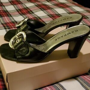 Rampage Black Open-Toe Heels with Silver Buckle